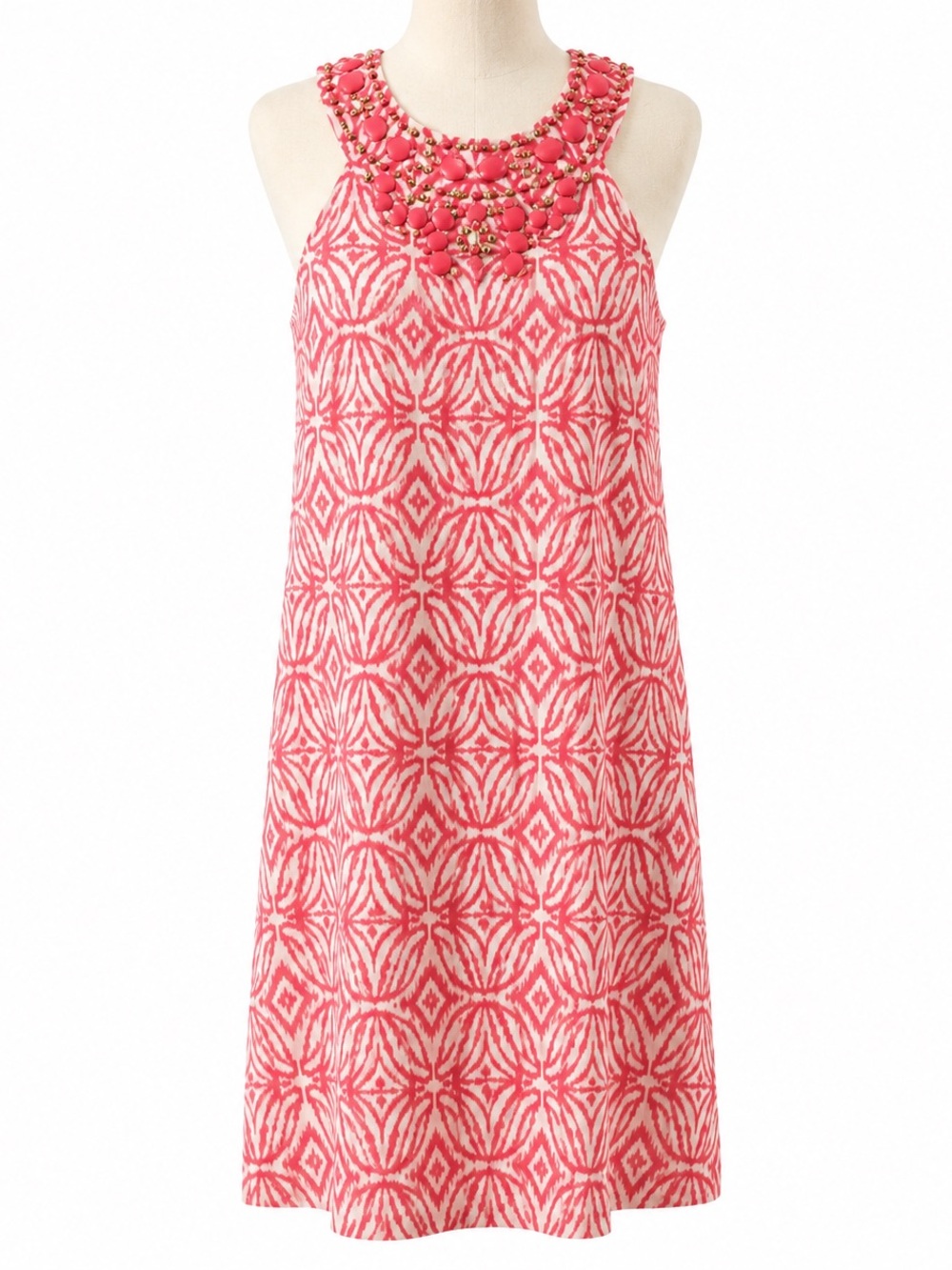 I.N.C. Coral Pink Beaded Neckline Shift Dress - Size 14
